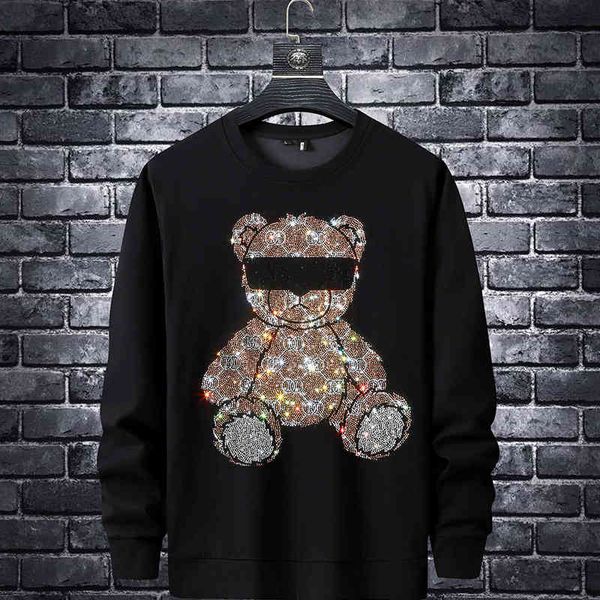 

men's hoodies rhinestones, cotton crew neck sweaters, fashion street clothes, autumn,, Black