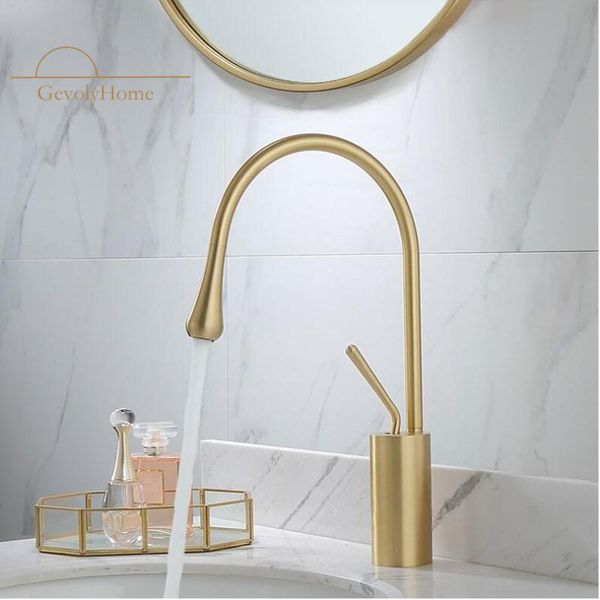 

basin faucet single lever 360 rotation spout moder brass mixer tap for kitchen or bathroom water sink gold brush faucets