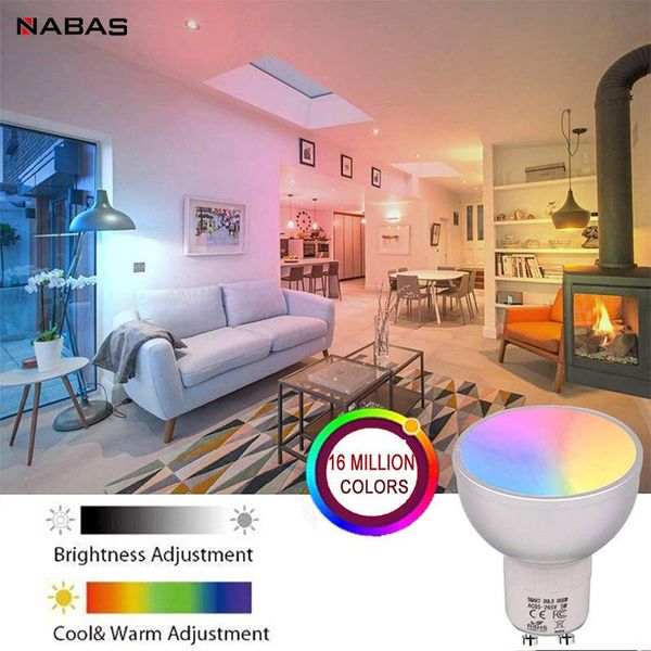 

smart home control nabas wifi light bulb 6w rgb magic lamp cup gu10/e27/gu5.3 compatible with alexa and google
