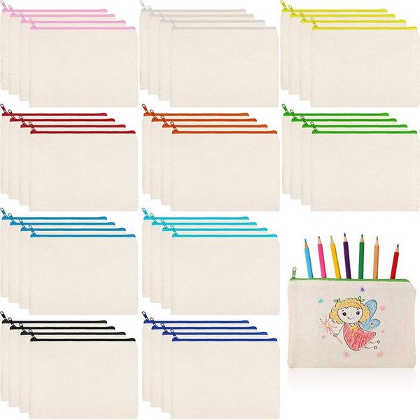 

pencil bags canvas zipper pouch bag makeup bag, blank cosmetic for travel diy