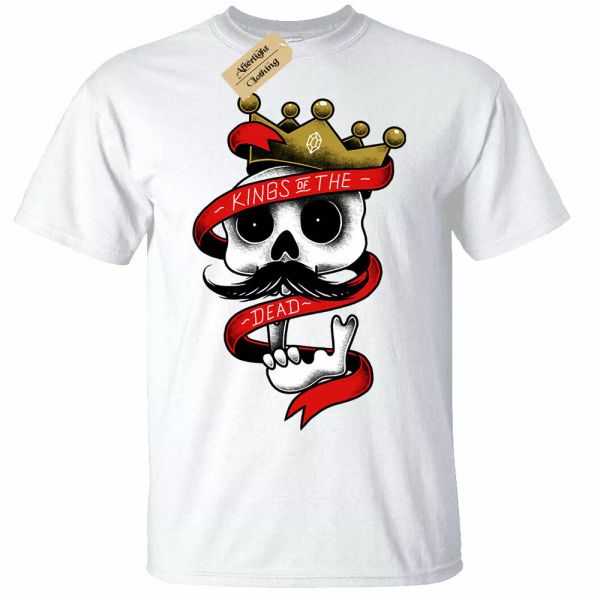 

kings of the dead man skeleton king t-shirt skull undead, White;black