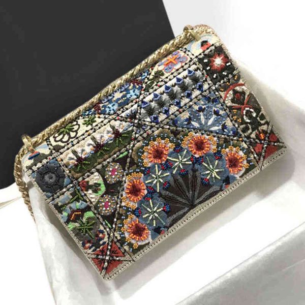 

shoulder bag 7a+designers embroidered sun drum m0422 all handmade bead embroidery made of fine beaded cow leather removable chain strap