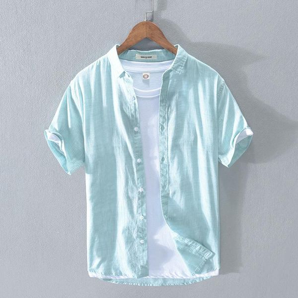 

men's short-sleeved cotton shirt summer casual shirts, White;black