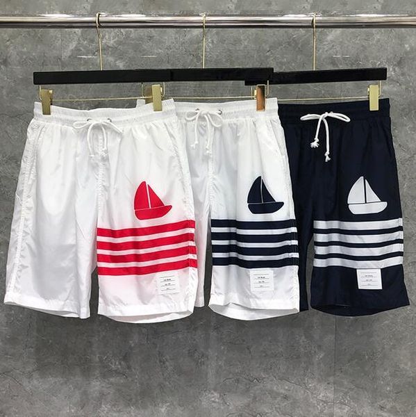 

shorts fashion tb thom brand casual men summer beach sports trousers striped sailing pattern knee length shorts ins, White;black