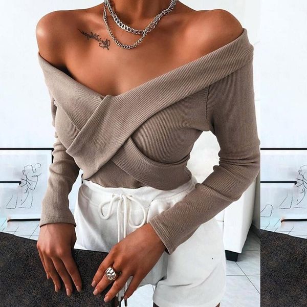 

off shoulder knitted sweater women v neck spring autumn casual pullover elegant jumpers pull femme 2021 women's sweaters, White;black