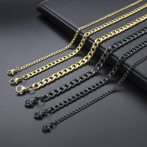 

star same cuban stainless black chain titanium steel gold men's necklace, Silver