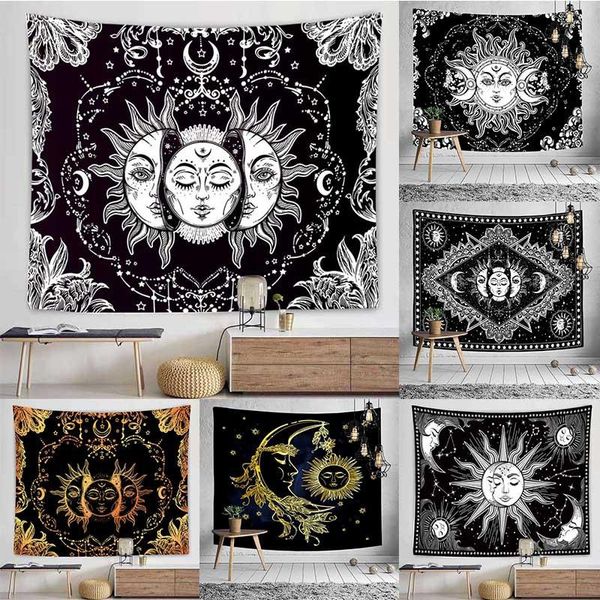 

tapestries white black colorful sun moon mandala tapestry wall hanging celestial hippie carpets dorm decor drop