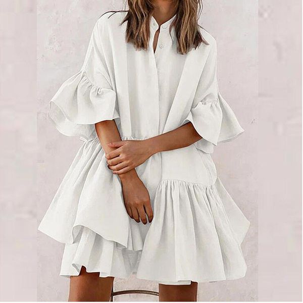 

summer light dresses ladies form lapel neck bell sleeve slip dress up for little girls to hide tummy night out women knee length 4t, Black;gray