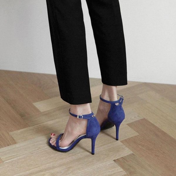 

sandals genshuo ladies summer high heels stiletto buckle strap gladiator peep toe shoes women party black blue