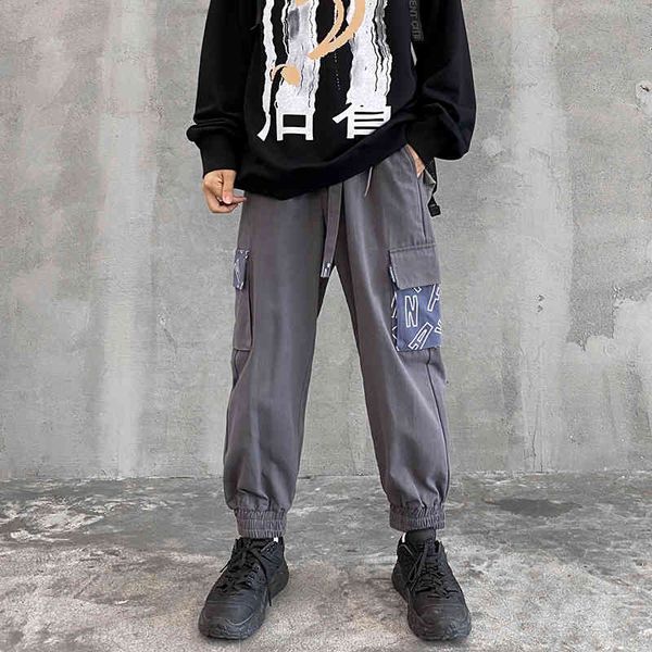 

men's pants multi-pocket elastic waist design harem streetwear punk cotton hip hop casual trousers joggers male yx32, Black
