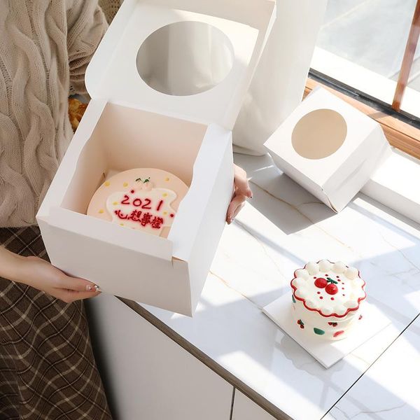 

gift wrap 4/6/8 inch cake box with windowportable birthday one-time square transparent open window mousse packaging