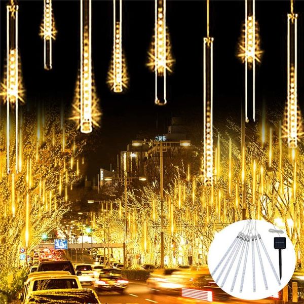 

strings 8tubes/set solar outdoor waterproof meteor shower string light year led fairy lamp for christmas wedding party room decor