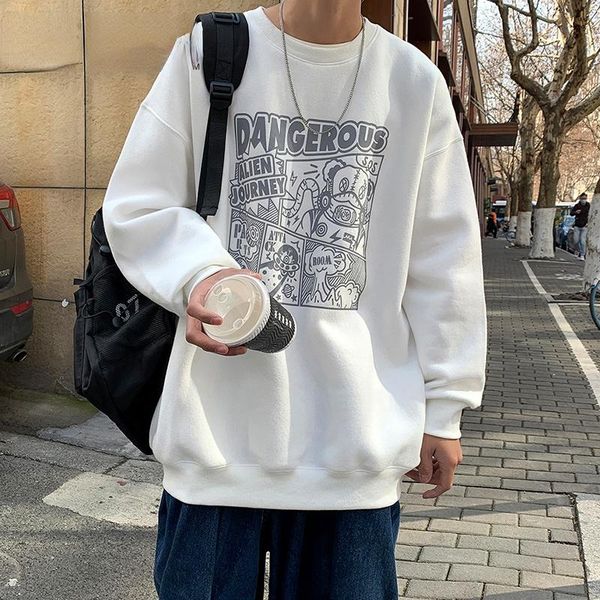 

men's hoodies & sweatshirts spring autumn man pullover printing round neck multicolor couple handsome streetwear simple all-match fashi, Black