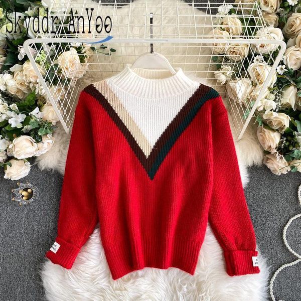 

women's sweaters 2021 korean fashion pullovers loose pull femme hive elegant knitted sweater patchwork autumn winter jumper, White;black