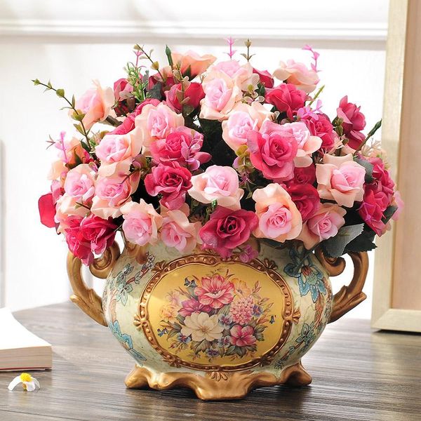 

vases flower decoration vase set the living room table finished floral silk rose