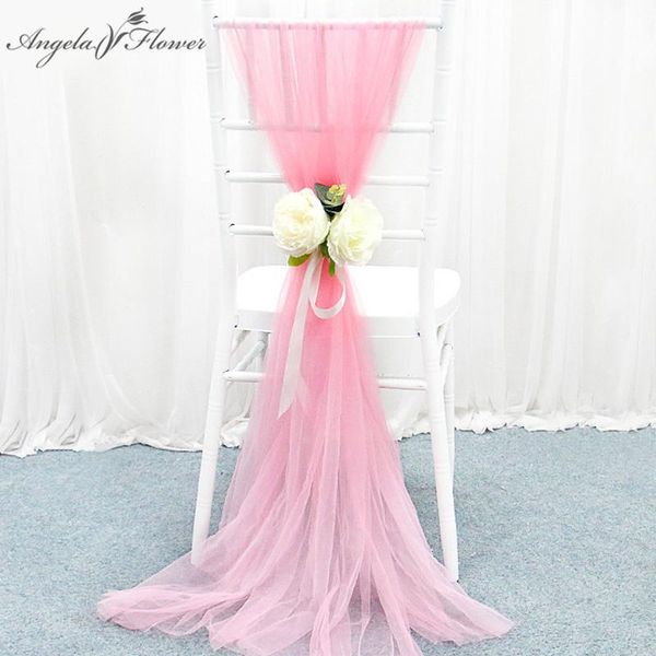 

party decoration chair back cover yarn wedding props event gauze slub mesh sign in table decor chiffon 17 color