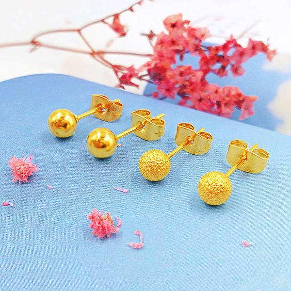 

small round ball smooth earrings fashion brass gold-plated bean round
