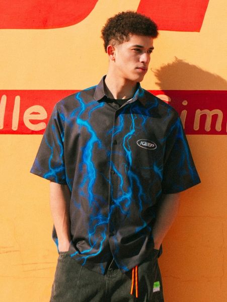 

men button front lightning print oversized shirt c7pu#, White;black
