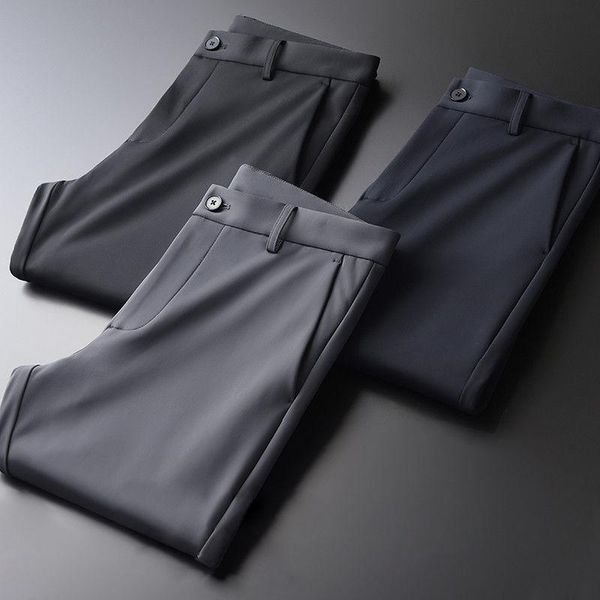 

men's pants plush casual autumn and winter 2021 fashion commuting to work non ironing straight, Black
