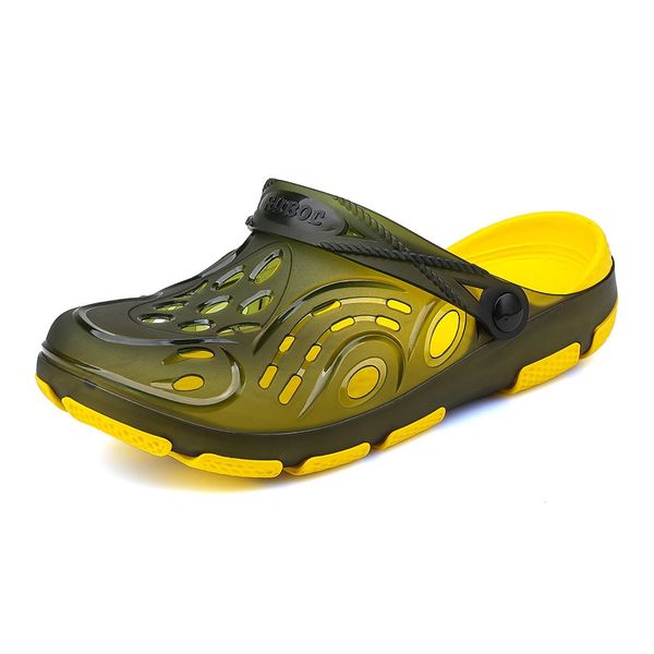 

summer transparent men jelly sandals breathable beach men clogs non-slip hollow slippers men rubber shoes sandalia masculina, Black