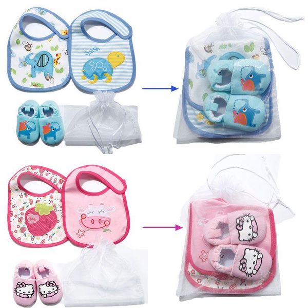 

first walkers 3pcs/bag baby shoes two bibs yarn bag 0-18m boys girls casual cute cotton salival towel set born walker gift