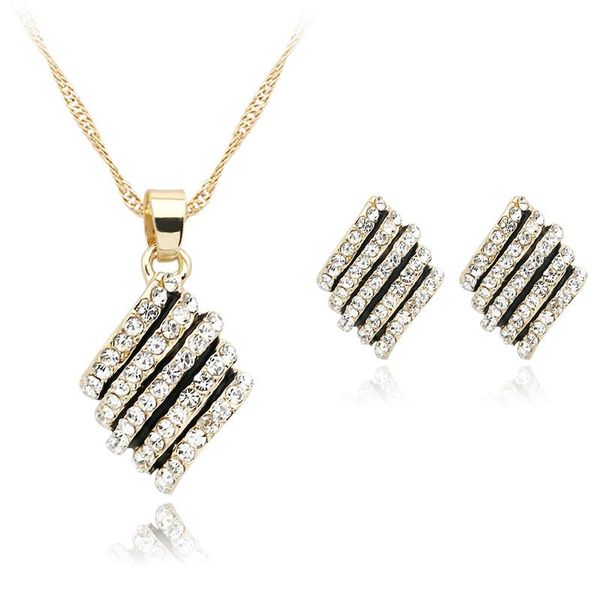 

fashion jewelry sets bridal wedding sparkling crystal necklace earrings for women elegant party gifts accessories, Slivery;golden