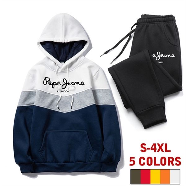 

men's pepe print sportswear suit hip hop winter basic hoodies and pants loose casual tracksuits male patchwork sweatpant 211123, Gray