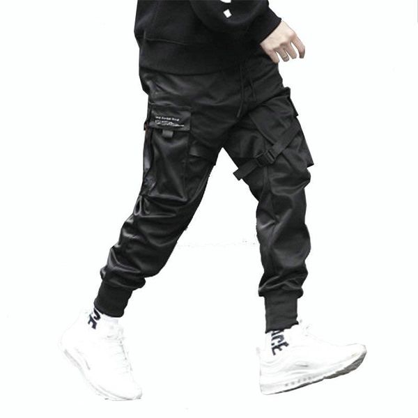 

men multi-pocket harem hip hop pants trousers streetwear sweatpants hombre male casual fashion cargo men's, Black