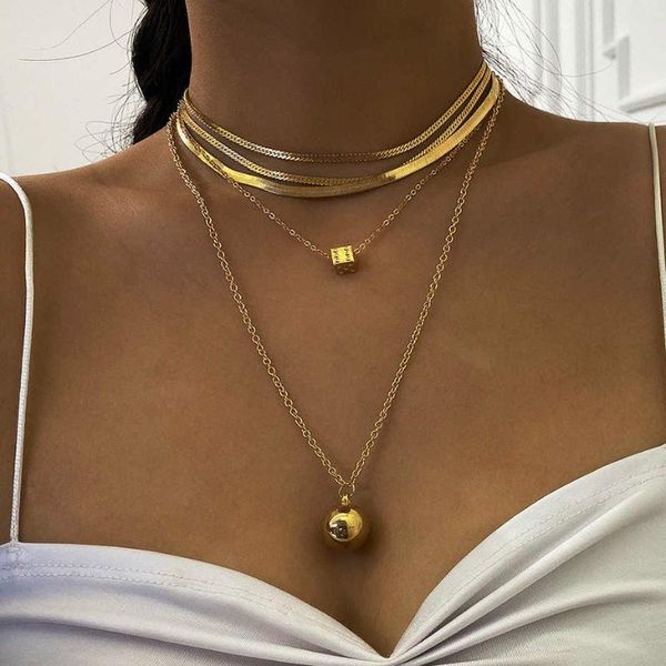 

pendant necklaces punk ball multi layered necklace gold color snake chain dice for woman choker jewelry, Silver