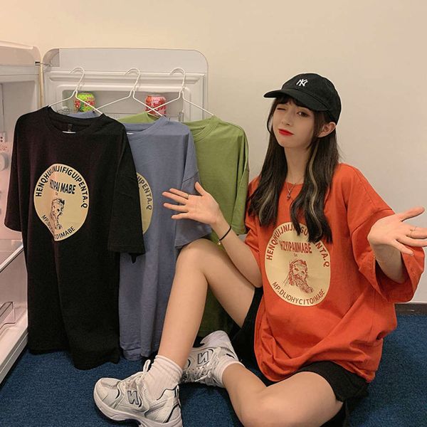

women's t-shirt 2021 spring and summer hong kong letter loose lazy short sleeve foreign style omq3, White