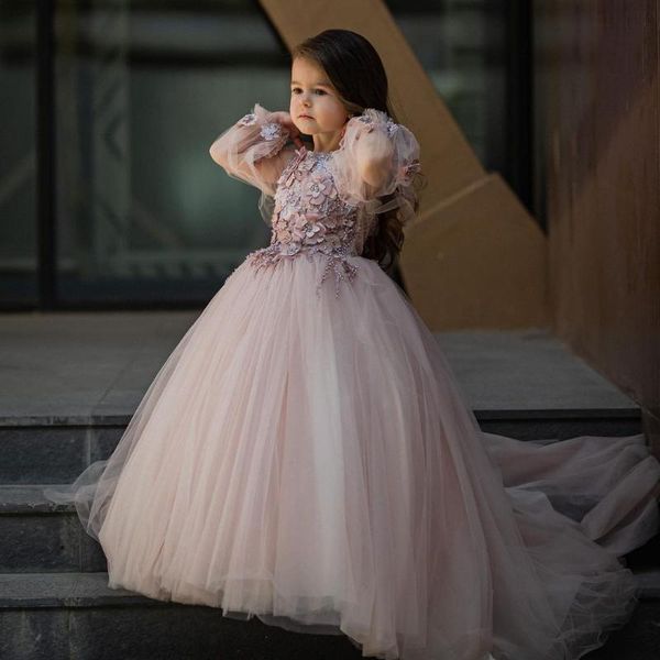 

girl's dresses cute flower girl long sleeve 3d floral appliques pearls girls birthday party dress prom wear first communion gowns, Red;yellow
