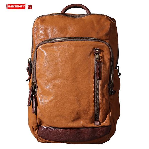 

backpack men male travel tide first layer cowhide retro original casual handmade italian vegetable tanned leather