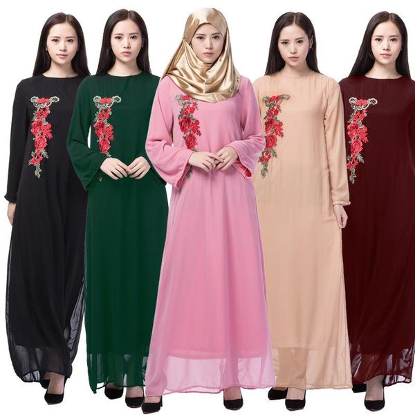 

ethnic clothing muslim women's dress national style embroidered long sleeved, Red