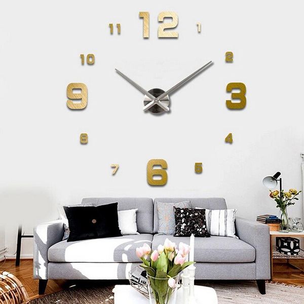 

luxury diy large wall clock 3d mirror surface sticker home room decoration clocks