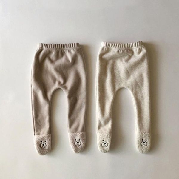 

trousers cartoon children pants thicken winter baby boys girls velvet warm kids leggings for girl tights with feet, Blue