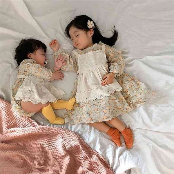 Pai da criança da criança / verão bebê Bodysuit mãe pequena vestido floral roupas gêmeos 210702