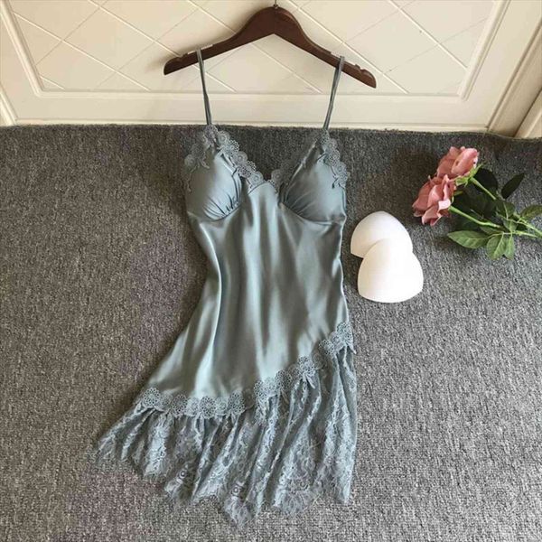 

satin sleepdress silk women sleepwear nightgowns v neck homewear dress for summer lace lingerie nightdress, Black;red