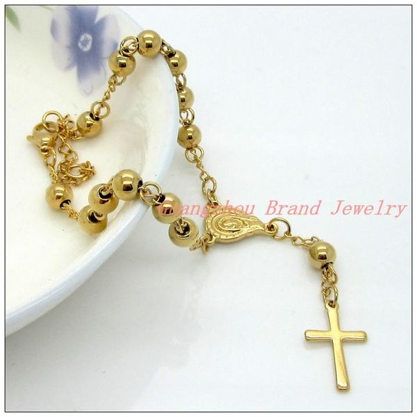 

silver gold color buddha beads stainless steel sweater chain womens mens bangle bracelet 6mm cross jewelry link,, Black