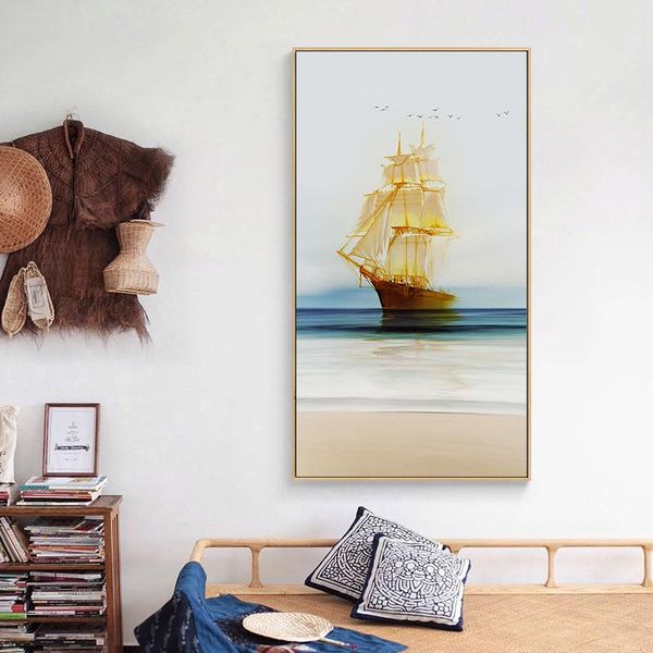 

paintings nordic gold sailing ship canvas decorative painting poster and prints sailboat wall art for living room home decor