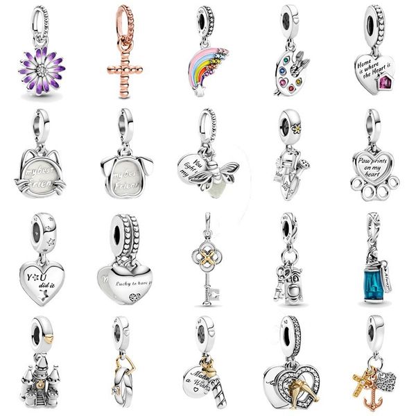 

925 sterling silver purple daisy rainbow pendant beads charm adapting original pandora charms bracelets diy women jewelry, Bronze;silver