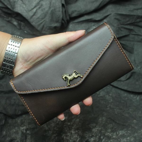 

wallets nesitu vintage long brown genuine crazy horse leather men wallet clutch male phone purse m165, Red;black