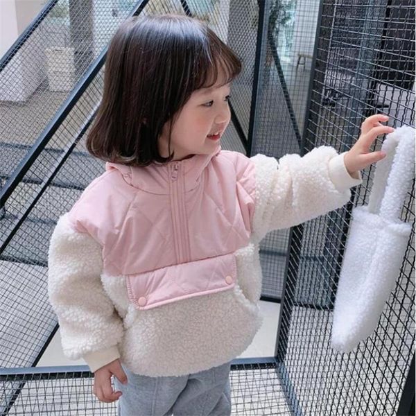 

jackets winter girls outerwear thicken velvet lamb fur children jacket coat for girl hooded kids overcoat toddler outfit, Blue;gray
