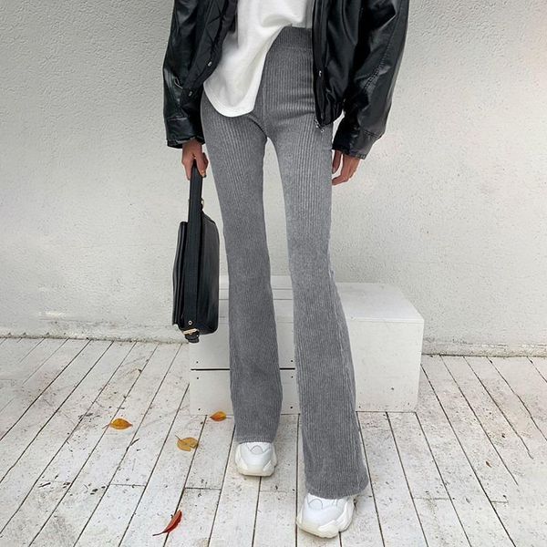 

women's pants & capris women solid elastic high waist flared bell bottoms female color slimming long trousers 2021 fashion casual cordu, Black;white