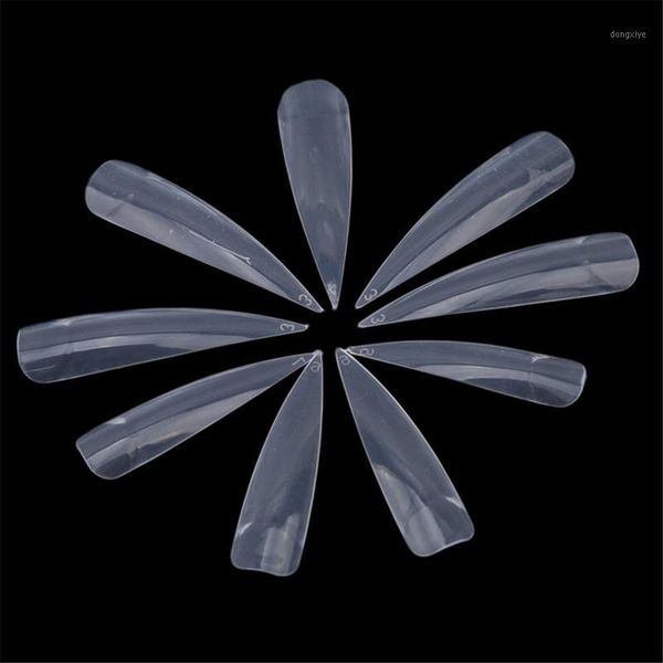 

100pcs/box clear long false nail plastic fake fingernail nails tips art full cover pointed fasle manicure charms1, Red;gold