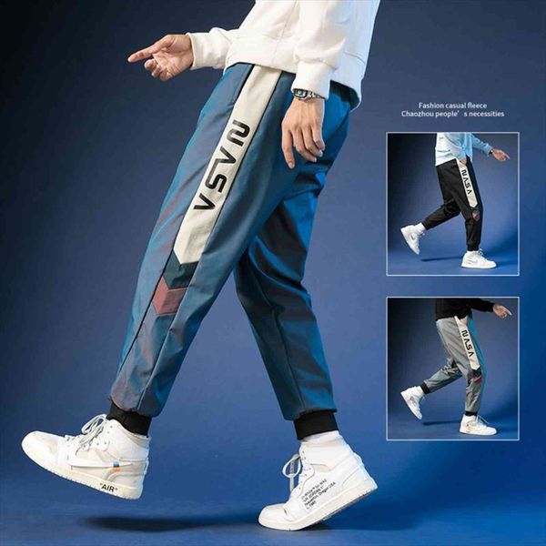 

casual colorful print reflective chameleon women pants man matte trousers, Black