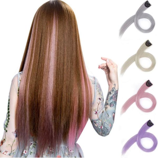 

synthetic wigs girlshow long straight hair with clip women 24" high tempreture clip-in one piece colors, Black