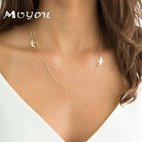 

pendant necklaces trendy design peace bird shape necklace gold silver color multilayer clavicle chain women neck jewelry xl1061