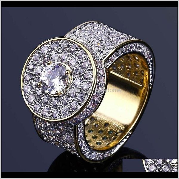 

solitaire ring drop delivery 2021 mens hip hop gold jewelry fashion iced out crystal gemstone simulation diamond rings for men dwavx, Golden;silver