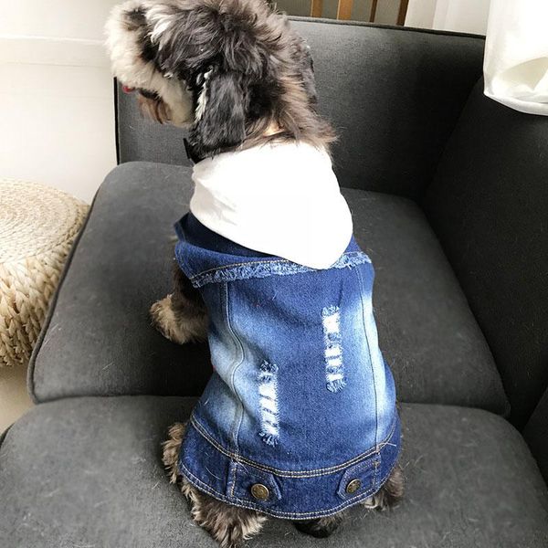 

dog apparel pet spring and autumn teddy washed denim vest small puppies hooded cat clothes korean version of clothing