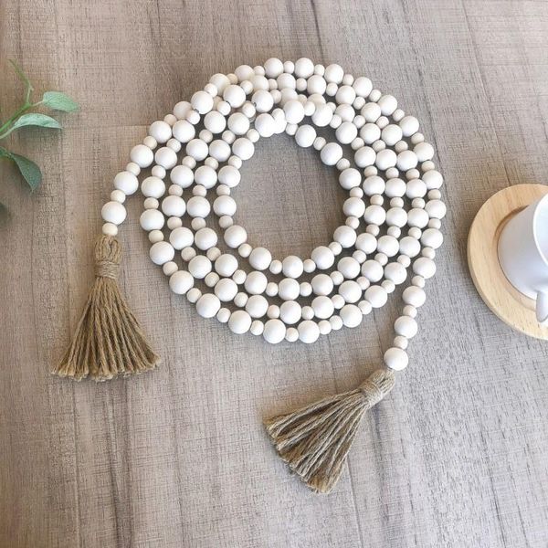 

decorative objects & figurines natural wood bead garland with jute rustic wall hanging tassels string handmade farmhouse ornament diy home d